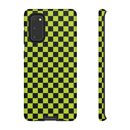 Trendy Neon Lime Green & Black Small Checked Pattern Phone Case - Green Phone Case - Samsung Galaxy S20 / Glossy