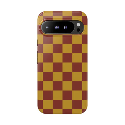 Trendy Mustard & Burgandy Checked Pattern Phone Case - Brown Phone Case - Google Pixel 9 Pro XL / Glossy
