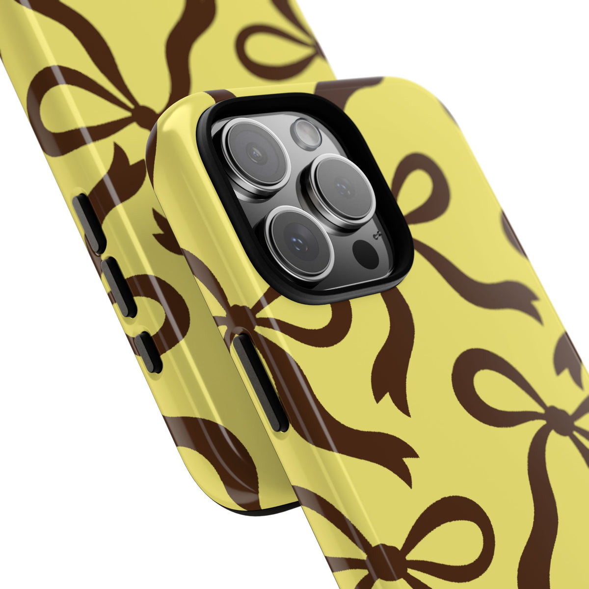 Bold Butter Yellow and Chocolate Brown Bow Pattern Phone Case - Yellow Phone Case