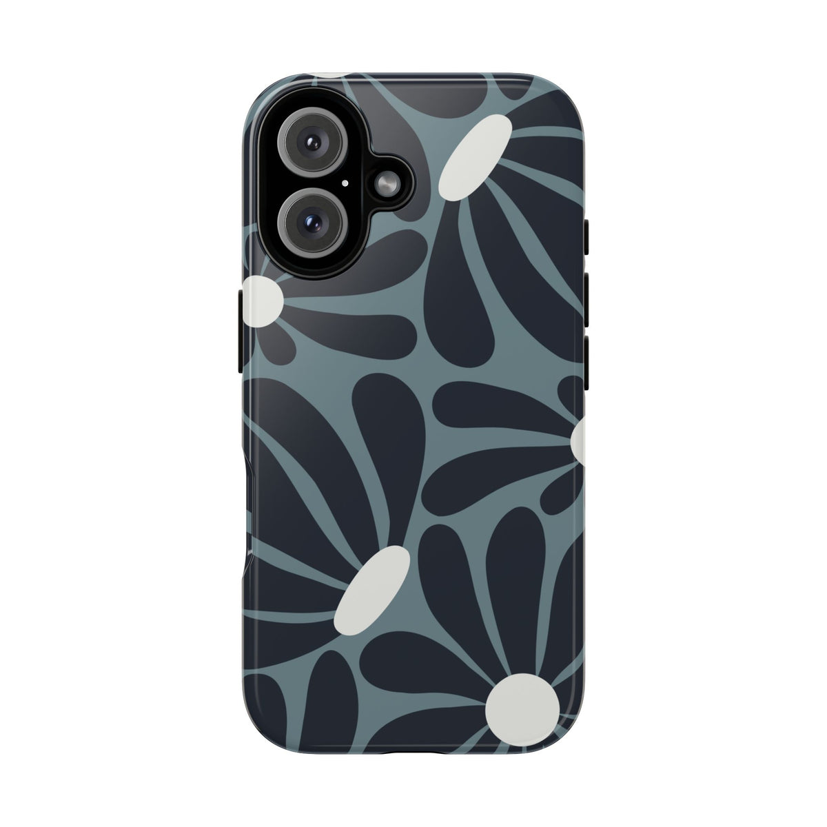 Retro Navy Blue & White Daisy Pattern Phone Case - Blue Phone Case - iPhone 16 / Glossy