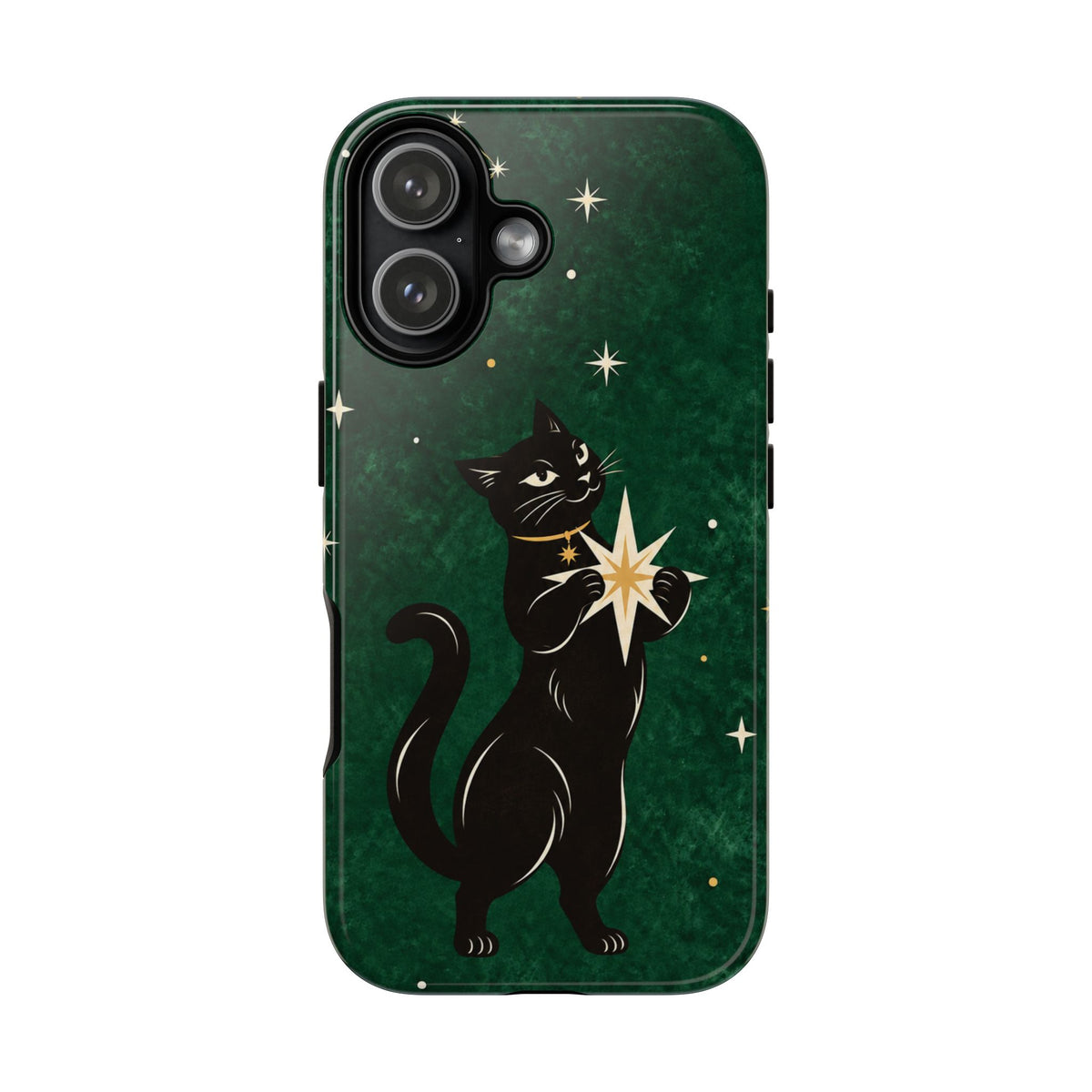 Forest Green Celestial Black Cat Phone Case - Green Phone Case - iPhone 17 / Glossy