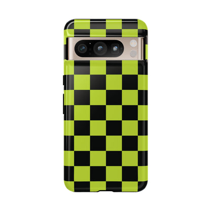 Trendy Neon Lime Green & Black Checked Pattern Phone Case - Green Phone Case - Google Pixel 8 Pro / Glossy