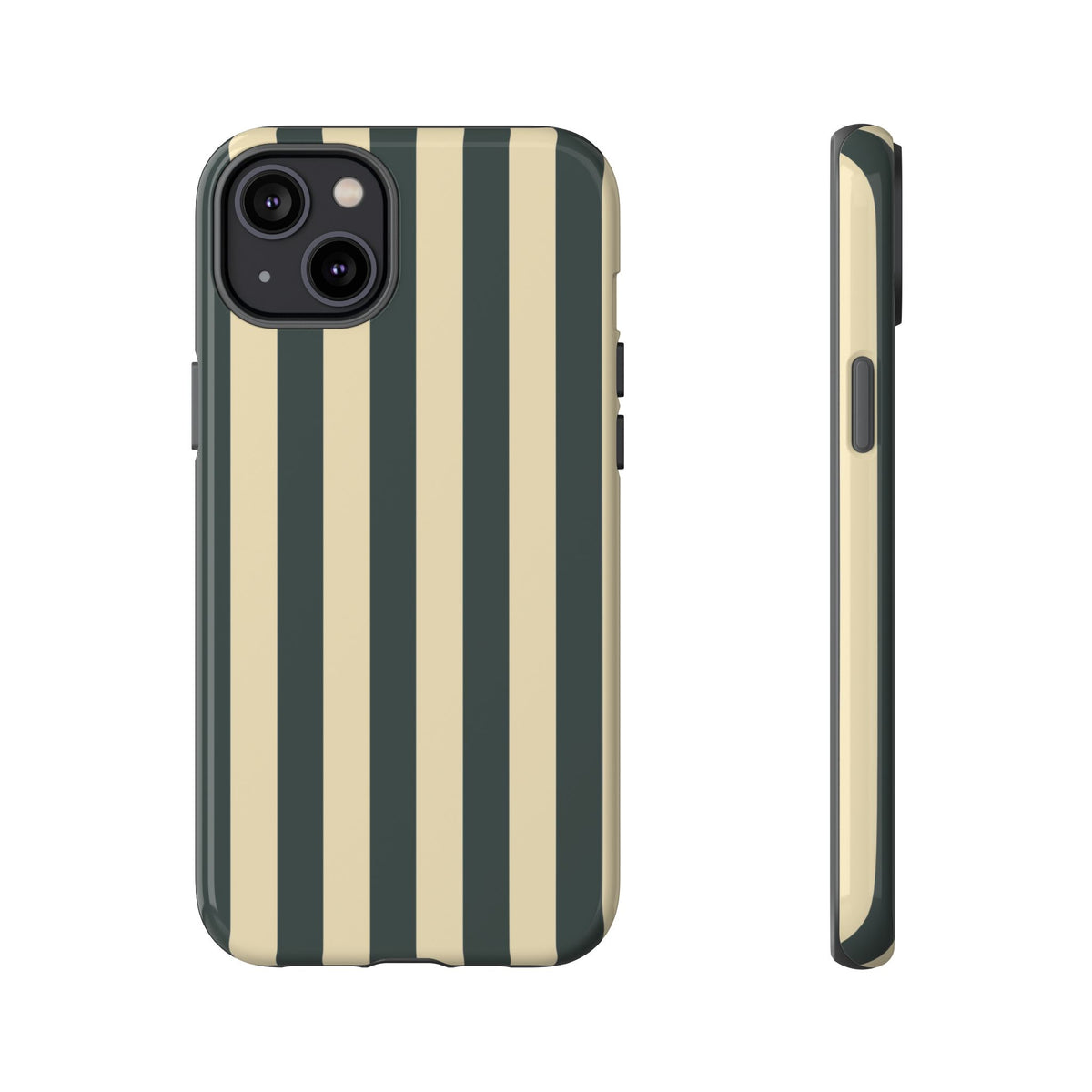 Green & Beige Stripe Pattern Phone Case - Green Phone Case - iPhone 14 Plus / Glossy