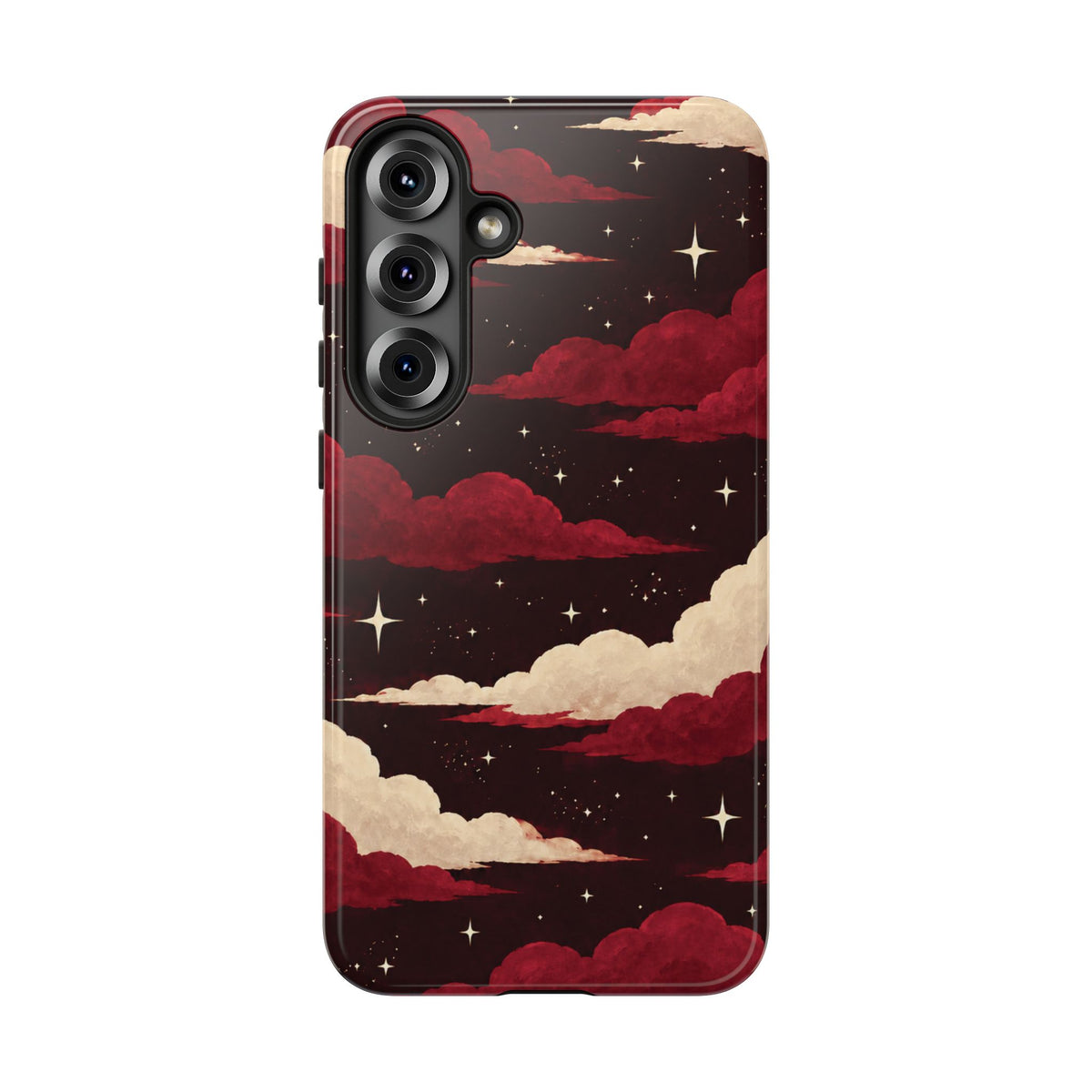 Illustrated Crimson Red Clouds & Stars Phone Case
