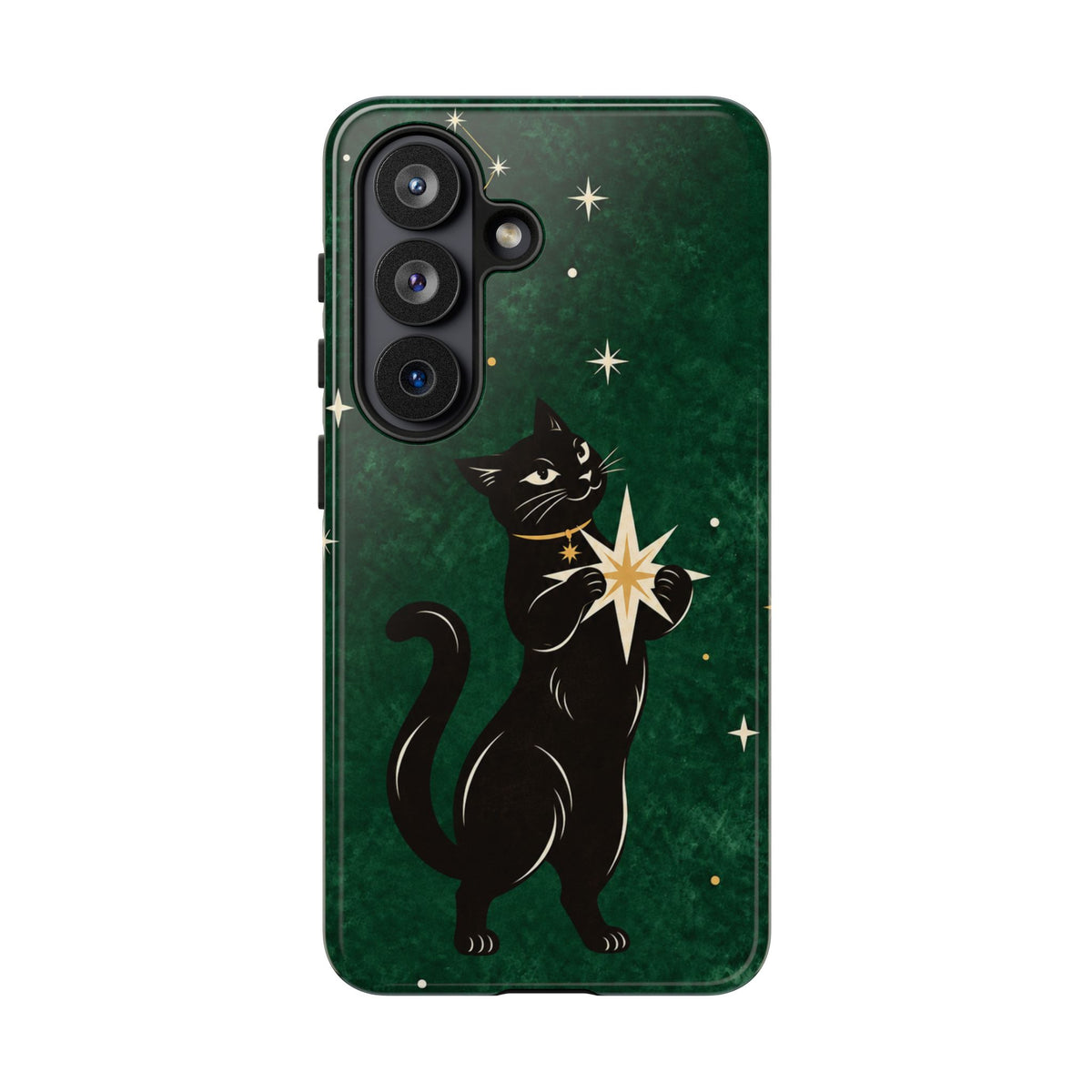 Forest Green Celestial Black Cat Phone Case - Green Phone Case - Samsung Galaxy S26 / Glossy