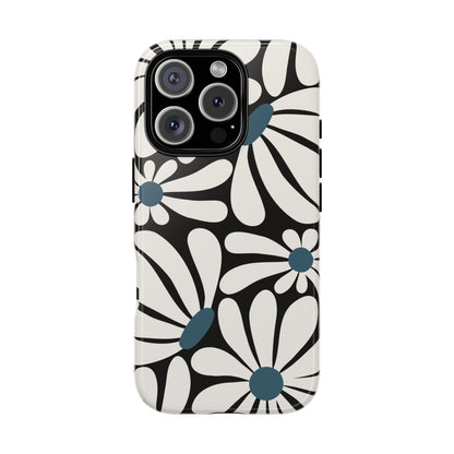iPhone 16 Pro / Glossy Phone Case - Retro Black Daisy Pattern Phone Case