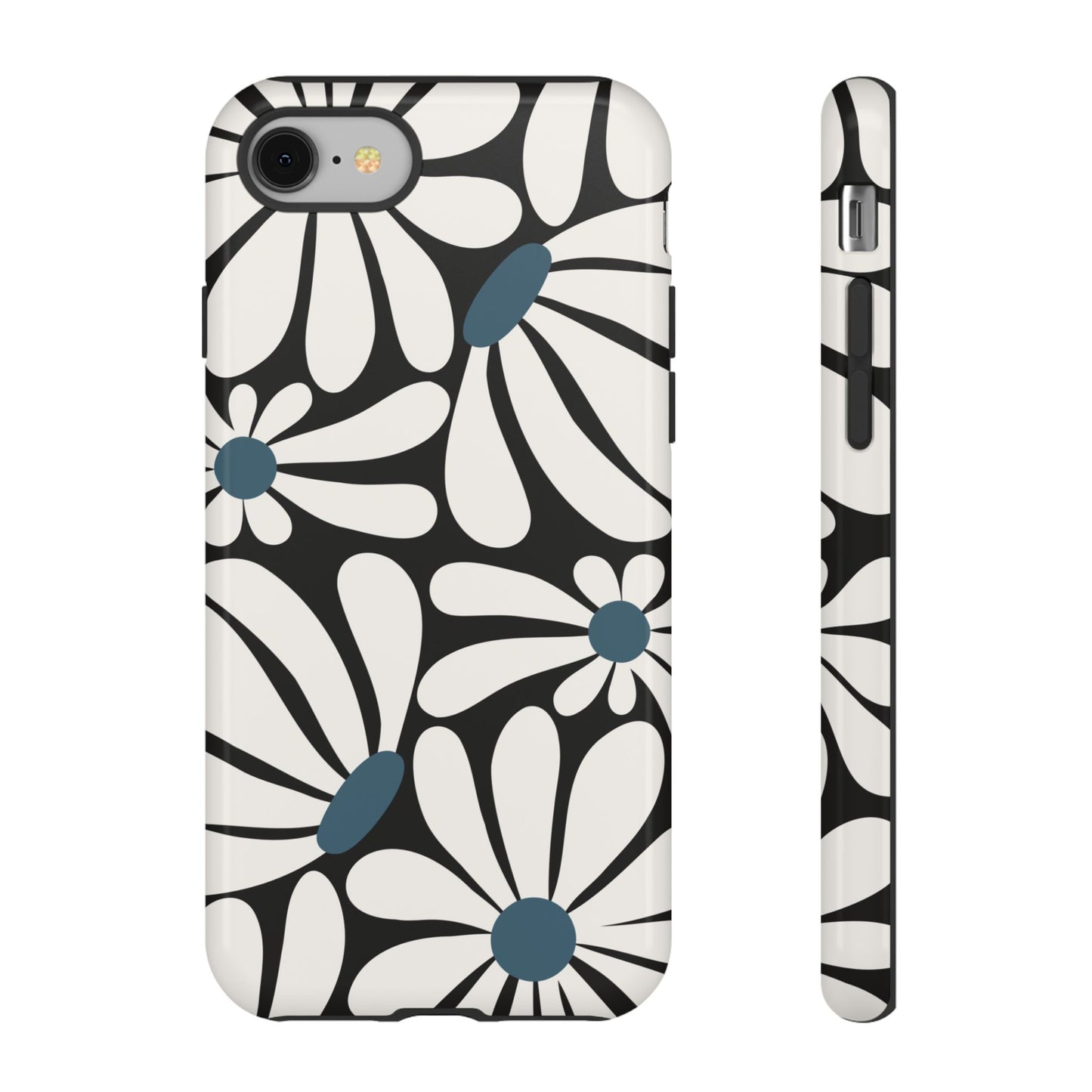 iPhone 8 / Glossy Phone Case - Retro Black Daisy Pattern Phone Case