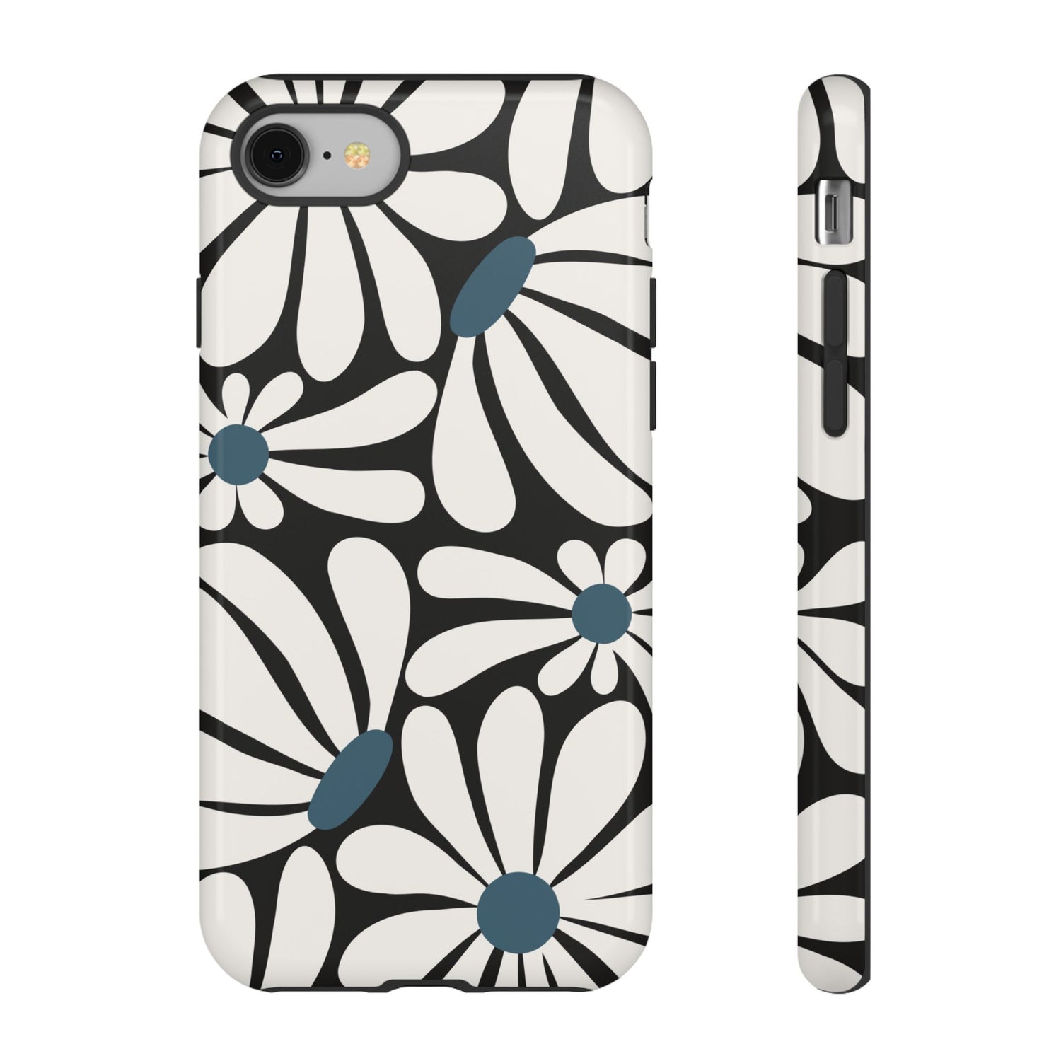 iPhone 8 / Glossy Phone Case - Retro Black Daisy Pattern Phone Case