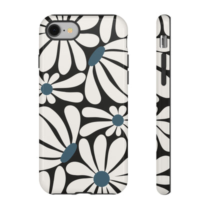 iPhone 8 / Glossy Phone Case - Retro Black Daisy Pattern Phone Case