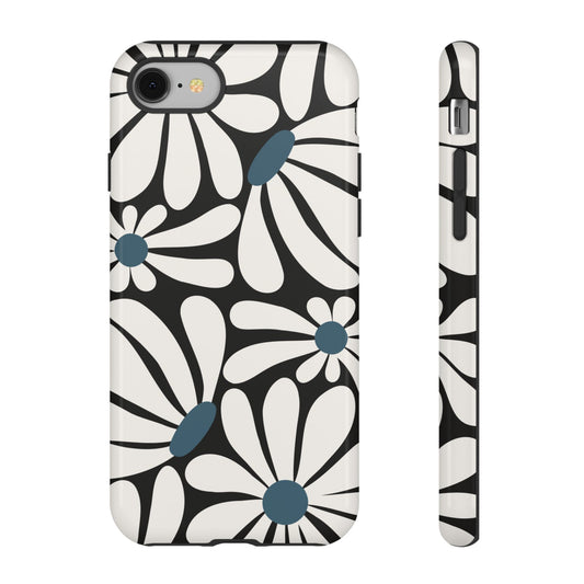 iPhone 8 / Glossy Phone Case - Retro Black Daisy Pattern Phone Case