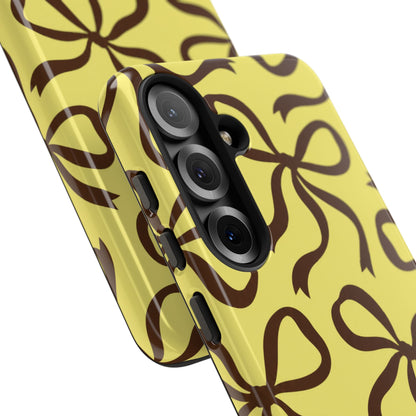 Bold Butter Yellow and Chocolate Brown Bow Pattern Phone Case