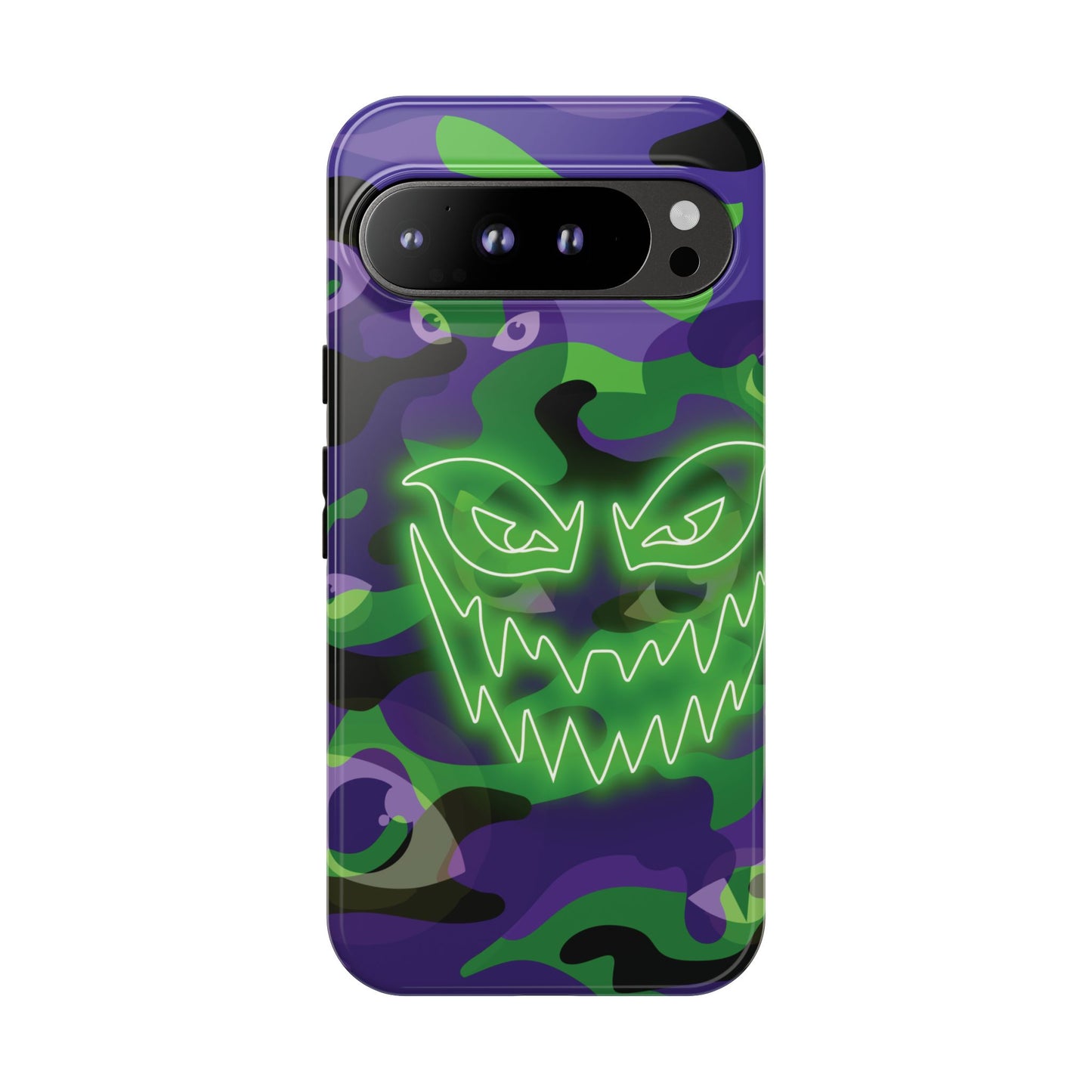 Google Pixel 9 Pro XL / Glossy Phone Case - Green & Purple Neon Face Camo Phone Case