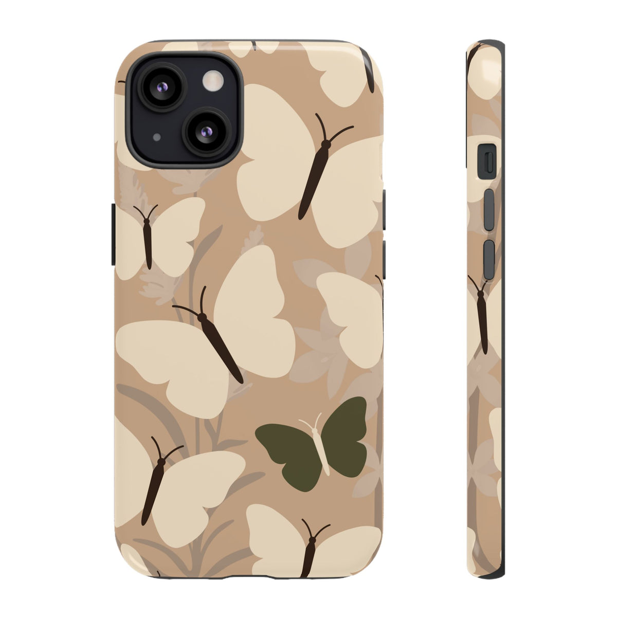 Minimalist Beige Butterfly Pattern Phone Case - Beige Phone Case - iPhone 13 / Glossy