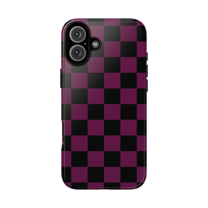 Trendy Plum & Black Checked Pattern Phone Case - Purple Phone Case - iPhone 16 Plus / Glossy