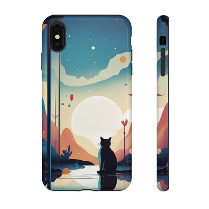 Stylised Cat & Moon Design Phone Case - Multicolor Phone Case - iPhone XS MAX / Glossy