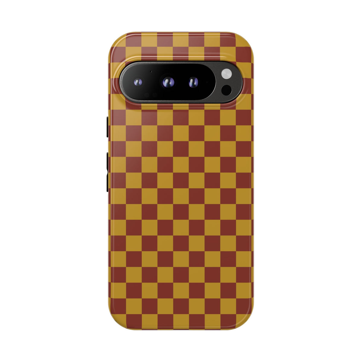 Trendy Mustard & Burgandy Small Checked Pattern Phone Case - Brown Phone Case - Google Pixel 9 Pro / Glossy
