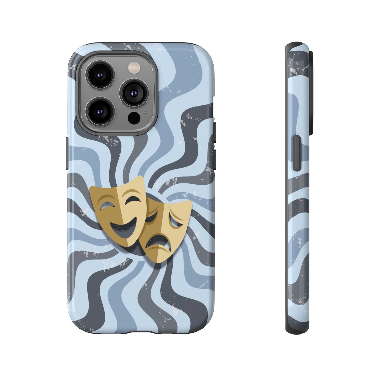 Comedy & Tragedy Masks – Blue Minimal Retro Wave Phone Case - Blue Phone Case - iPhone 14 Pro / Glossy
