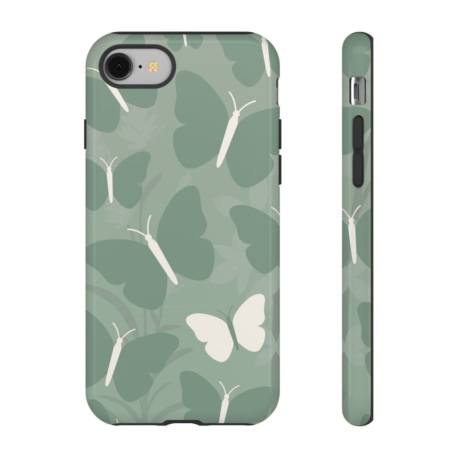 iPhone 8 / Glossy Phone Case - Minimalist Mint Green Butterfly Pattern Phone Case