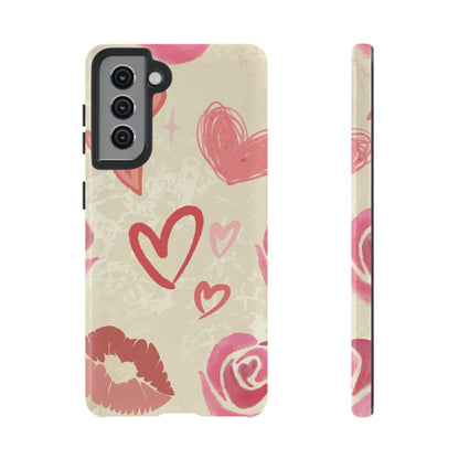 Cute Pink Heart & Rose Pattern Phone Case - Pink Phone Case - Samsung Galaxy S21 / Glossy