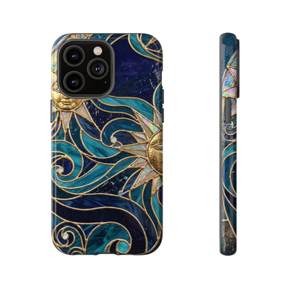 Elegant Teal & Gold Celestial Suns Phone Case