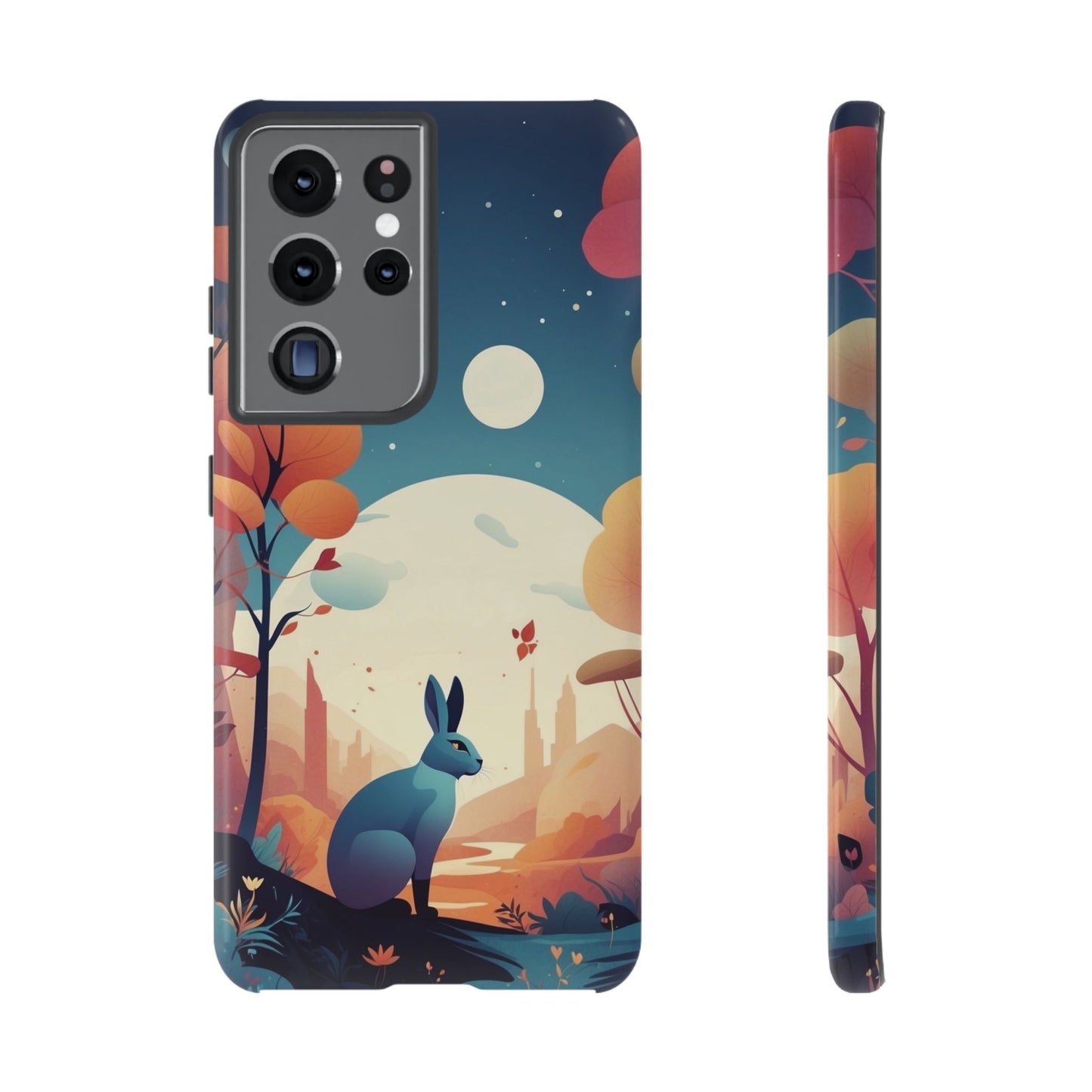 Samsung Galaxy S21 Ultra / Glossy Phone Case - Stylised Blue Hare Design Phone Case