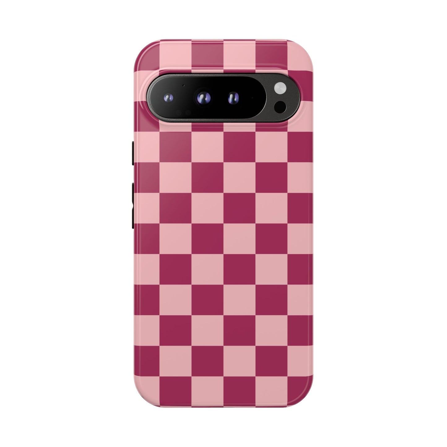 Google Pixel 9 Pro XL / Glossy Phone Case - ’Pink Checkered Pattern’ Phone Case