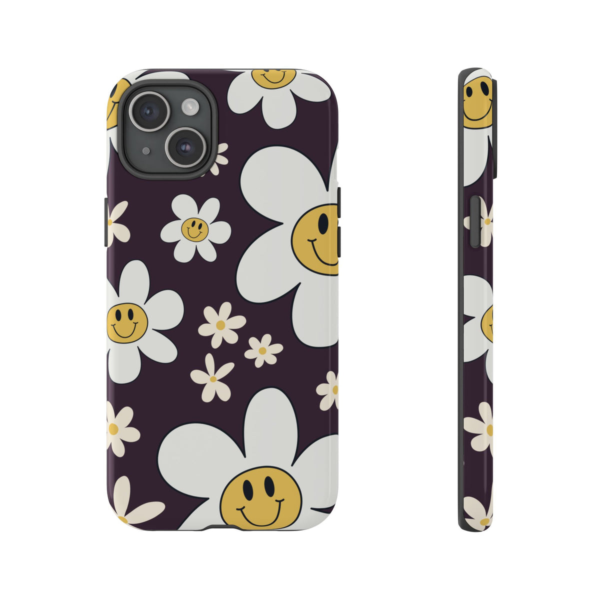 Fun Retro Daisy Pattern with Purple Background Phone Case - Purple Phone Case - iPhone 15 Plus / Glossy