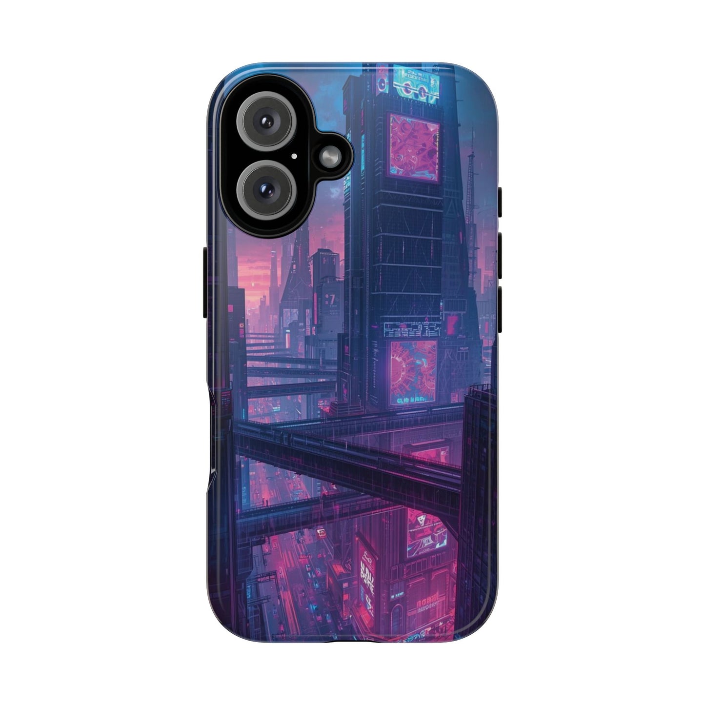 Neon Cyberpunk Megacity Sci-fi Phone Case - Blue Phone Case - iPhone 16 / Glossy