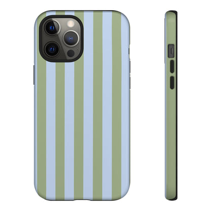 iPhone 12 Pro Max / Glossy Phone Case - Trendy Ice Blue & Green Stripe Pattern Phone Case