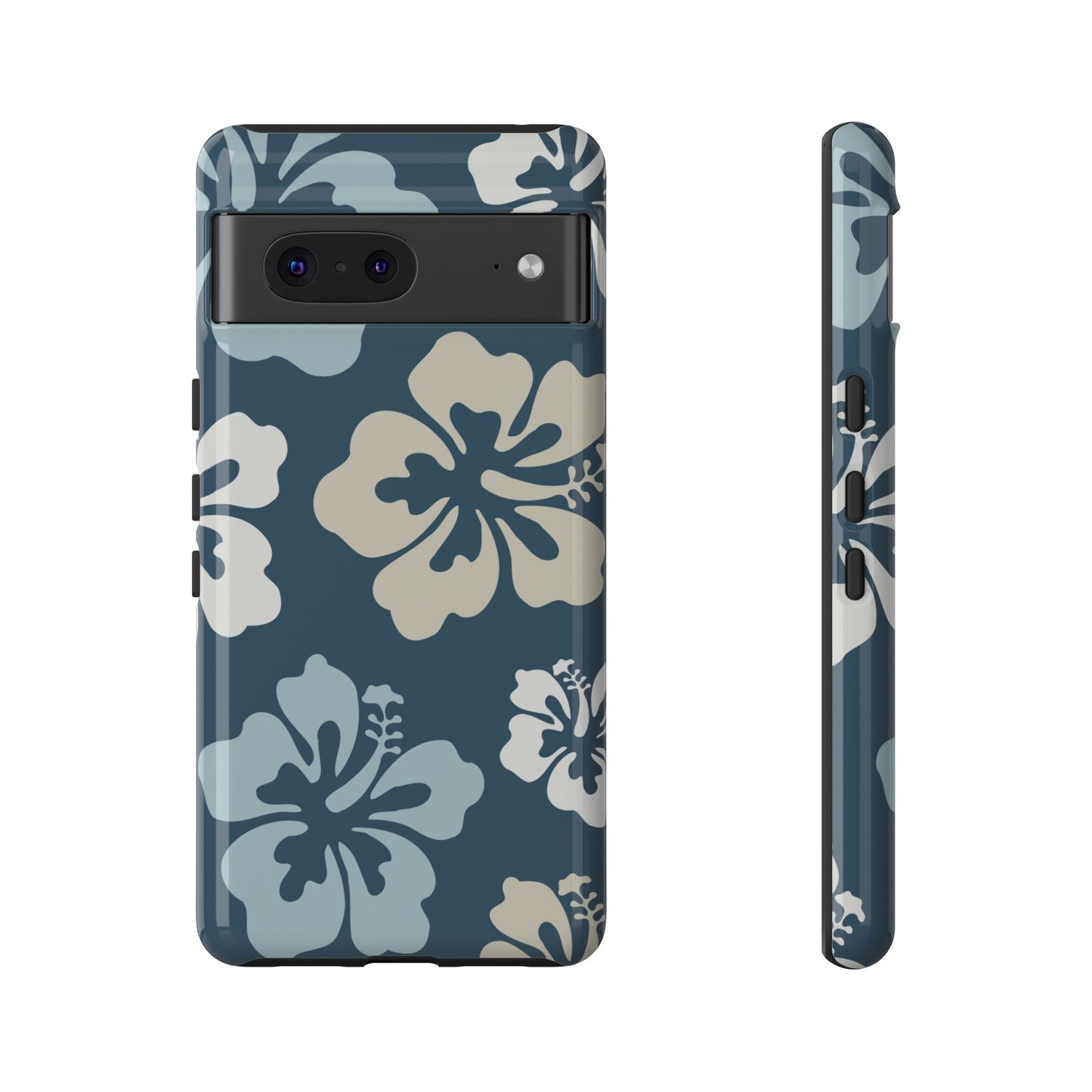Google Pixel 7 / Glossy Phone Case - ’Blue Hibiscus Retro Pattern #1’ Phone Case