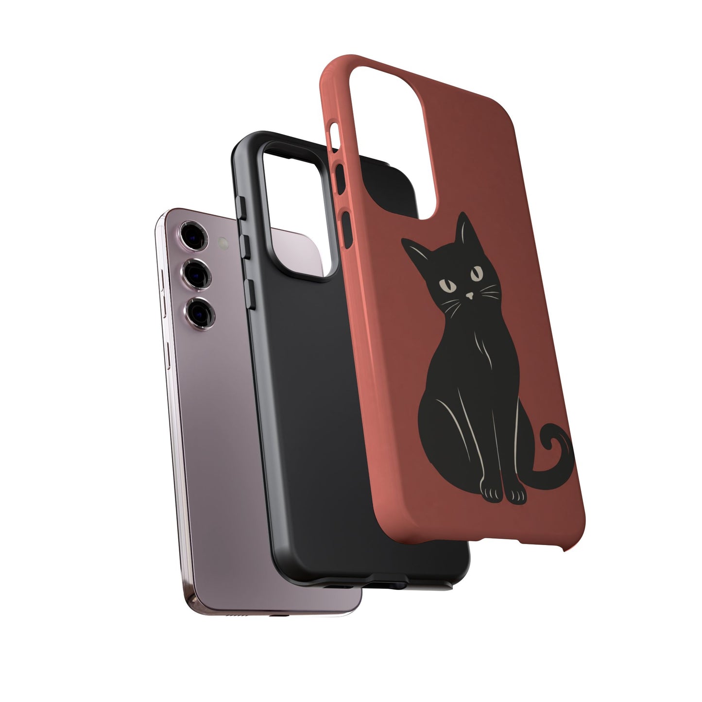 Minimalist Coral Red & Black Cat Phone Case