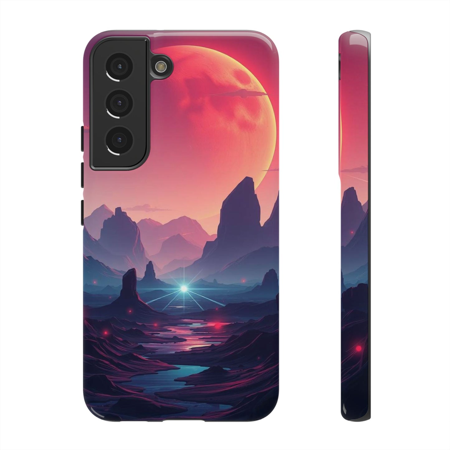 Samsung Galaxy S22 / Glossy Phone Case - Alien Moon Landscape Design Phone Case