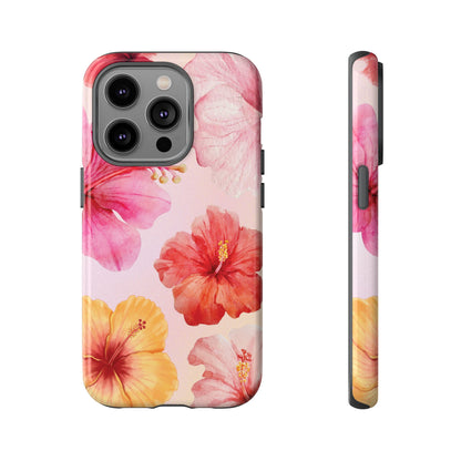iPhone 14 Pro / Glossy Phone Case - ’Pink Hibiscus Pattern #1’ Phone Case