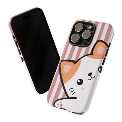 Playful Peakaboo Cat with Pink Stripe Pattern Phone Case - Pink Phone Case