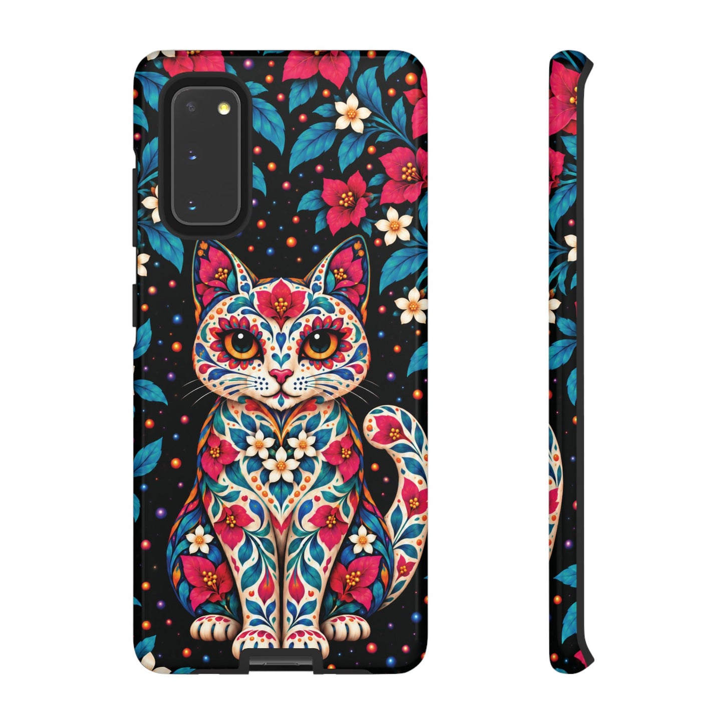 Vibrant Pink and Turquoise Calavera Cat Phone Case - Multicolor Phone Case - Samsung Galaxy S20 / Glossy