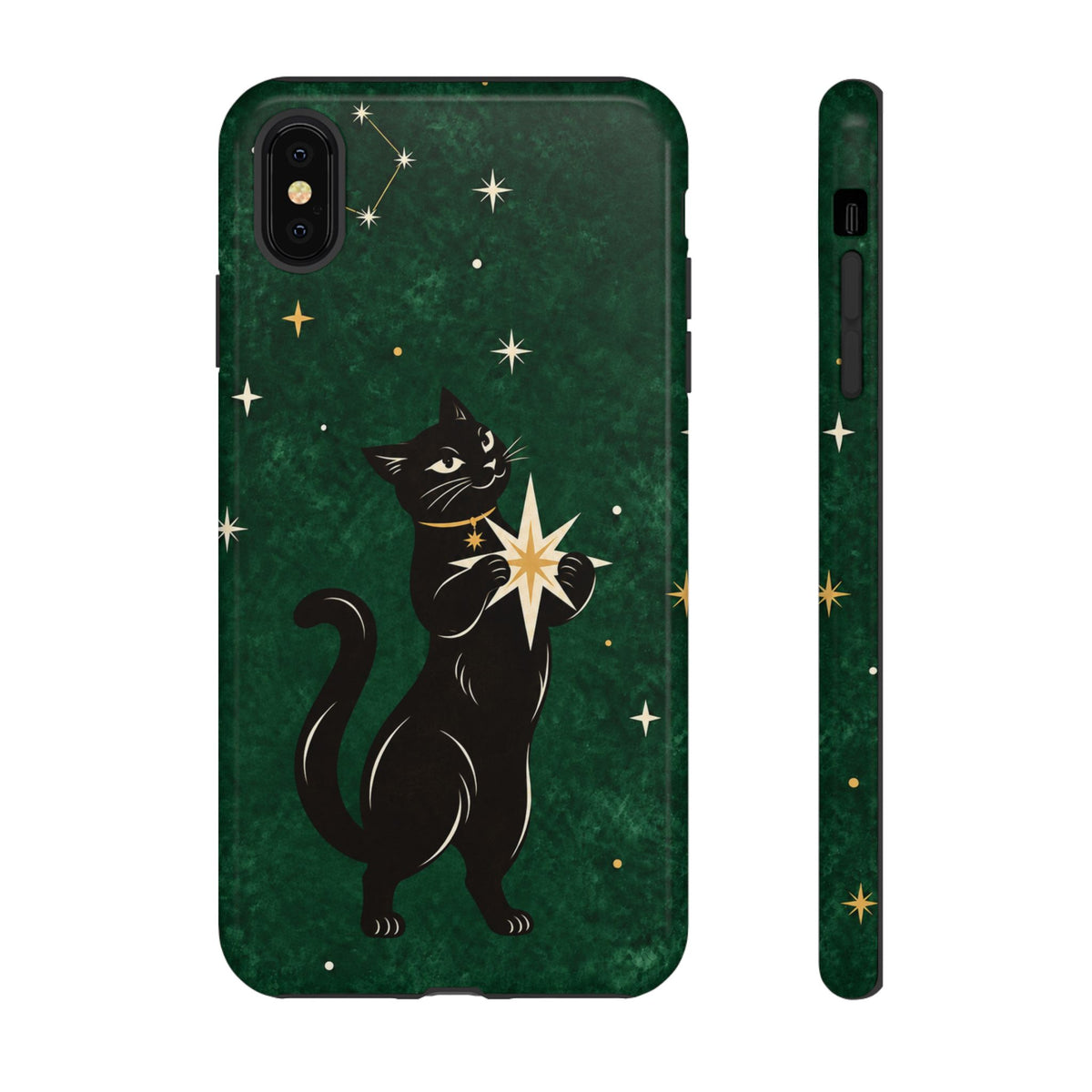 Forest Green Celestial Black Cat Phone Case - Green Phone Case - iPhone XS MAX / Glossy