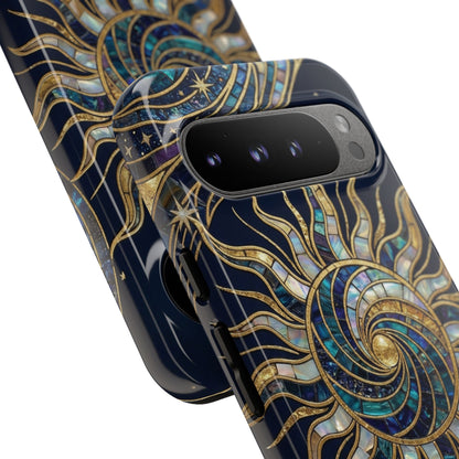 Elegant Navy & Gold Solar Spiral Phone Case