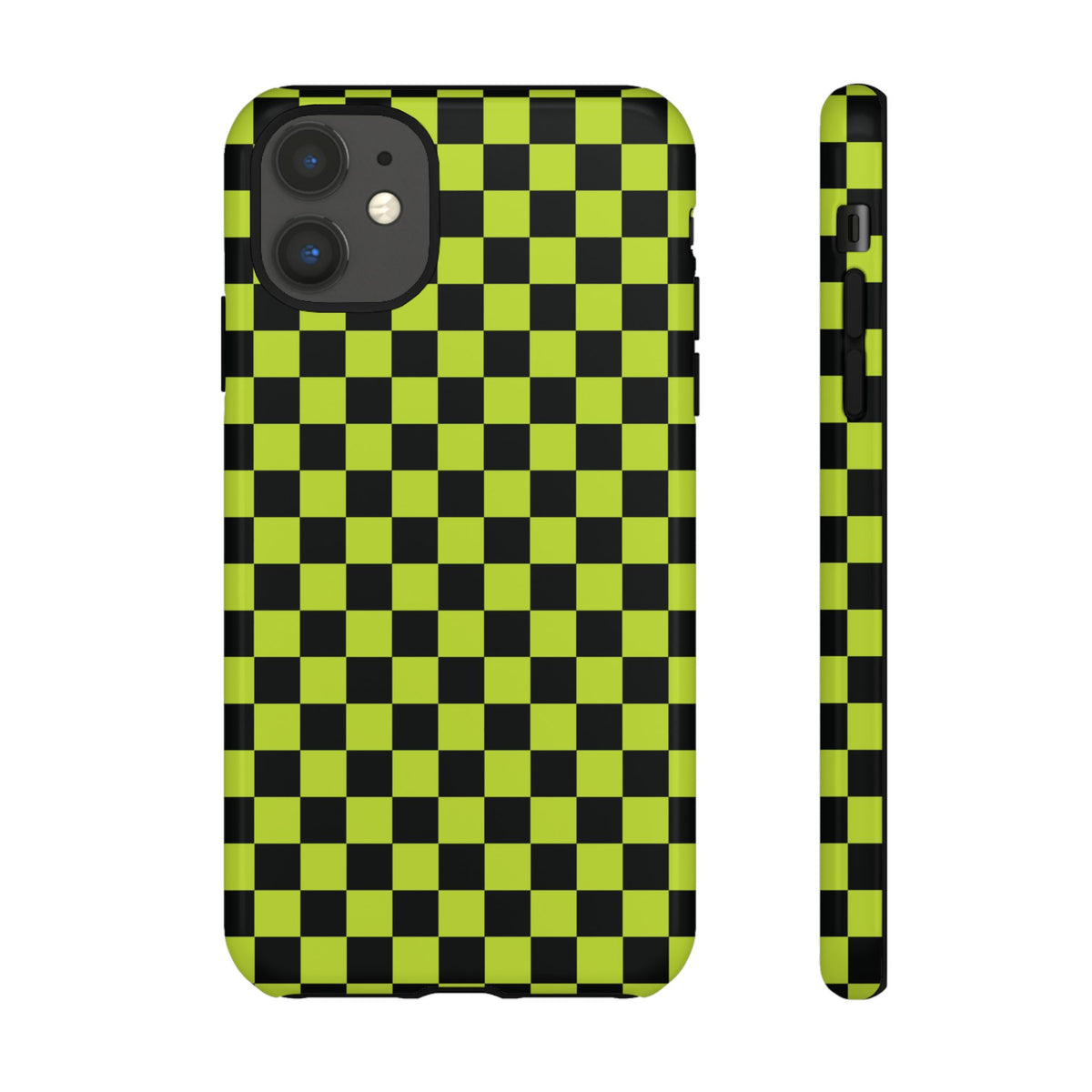 Trendy Neon Lime Green & Black Small Checked Pattern Phone Case - Green Phone Case - iPhone 11 / Glossy
