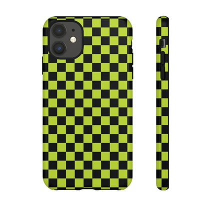 Trendy Neon Lime Green & Black Small Checked Pattern Phone Case - Green Phone Case - iPhone 11 / Glossy