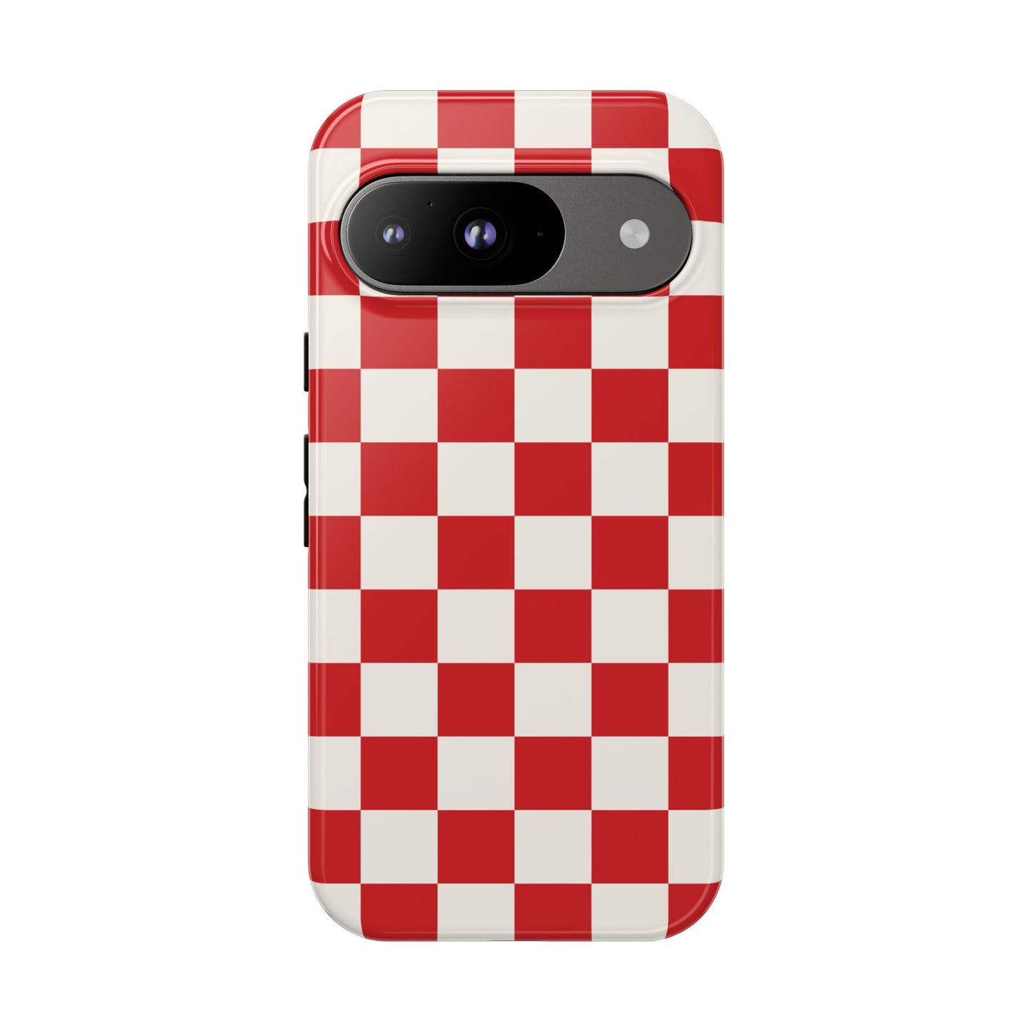 Google Pixel 9 / Glossy Phone Case - ’Red Checkered Pattern’ Phone Case