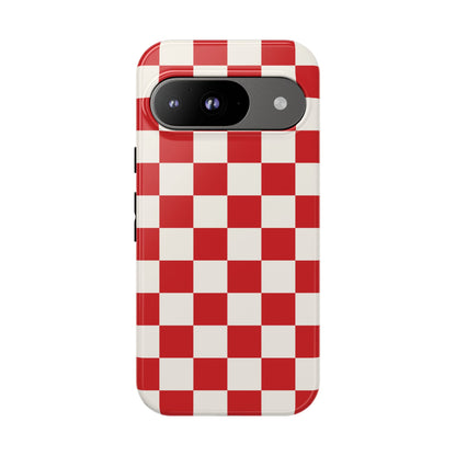 Google Pixel 9 / Glossy Phone Case - ’Red Checkered Pattern’ Phone Case