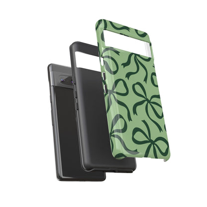 Bold Sage Green and Forest Green Bow Pattern Phone Case