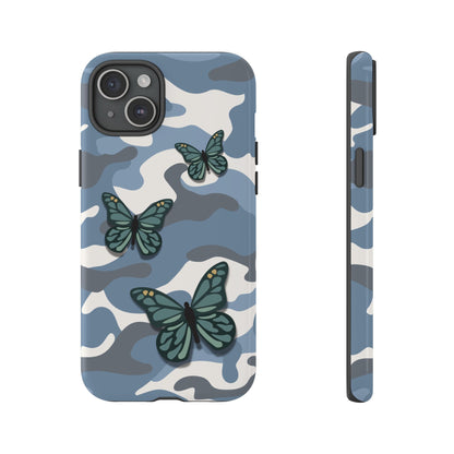 iPhone 15 Plus / Glossy Phone Case - Light Blue Butterfly Camo Phone Case