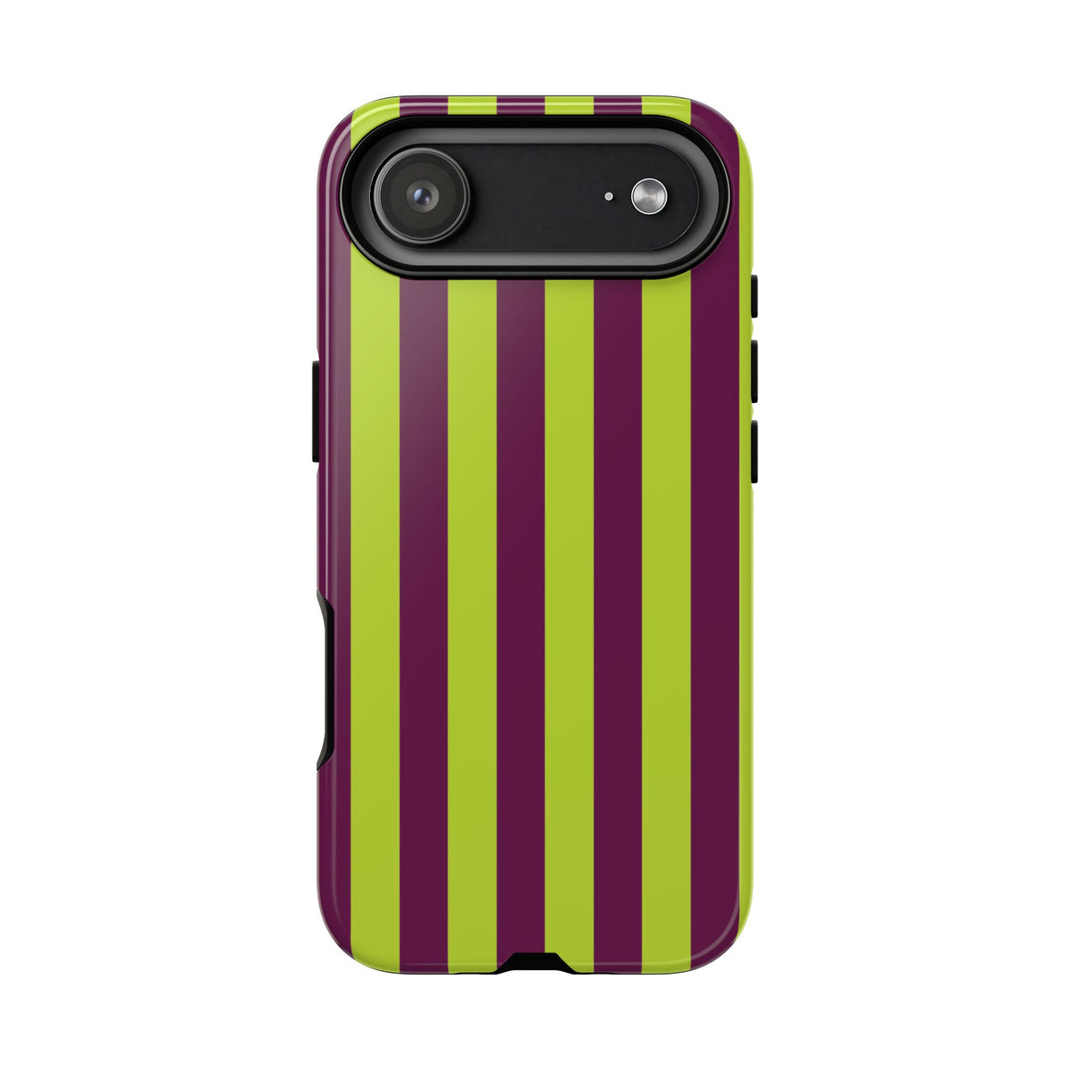 Trendy Neon Lime Green & Plum Stripe Pattern Phone Case - Green Phone Case - iPhone 17 Air / Glossy
