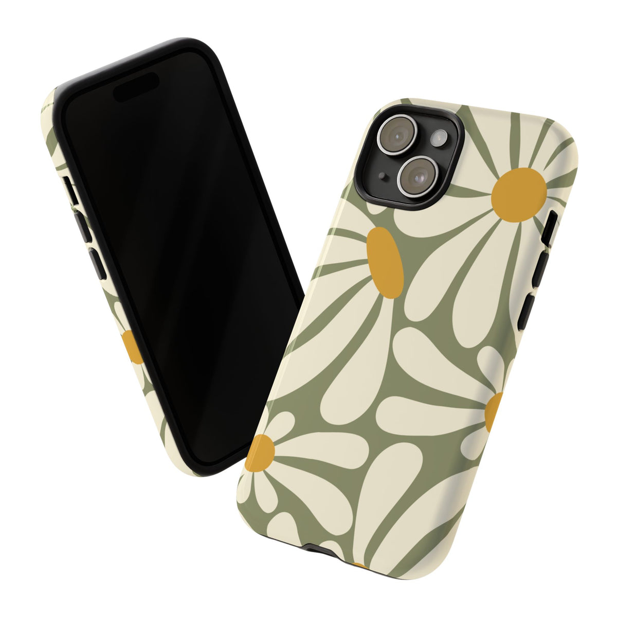 Retro Green Daisy Pattern #1 Phone Case - Green Phone Case