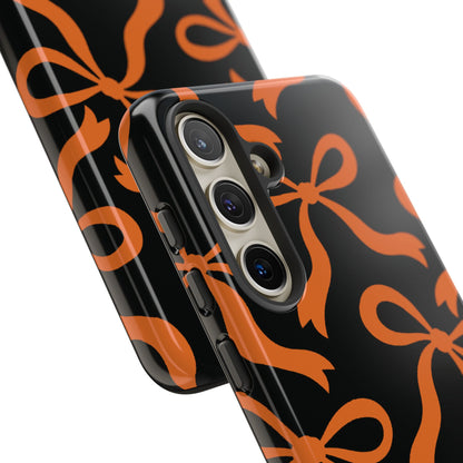 Bold Black and Burnt Orange Bow Pattern Phone Case - Black Phone Case