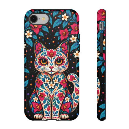 Vibrant Pink and Turquoise Calavera Cat Phone Case - Multicolor Phone Case - iPhone 8 / Glossy