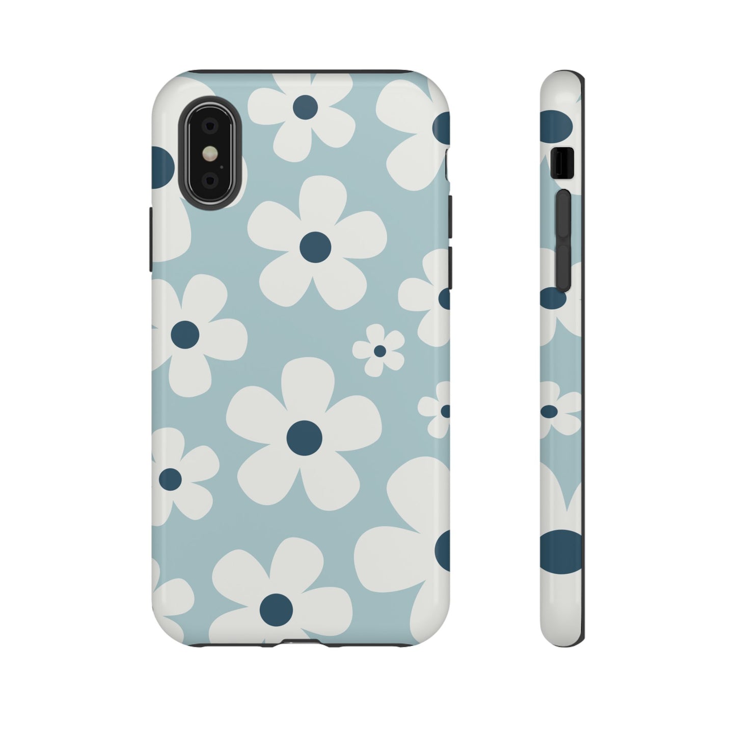 iPhone XS / Glossy Phone Case - Cute Light Blue Daisy Pattern Phone Case