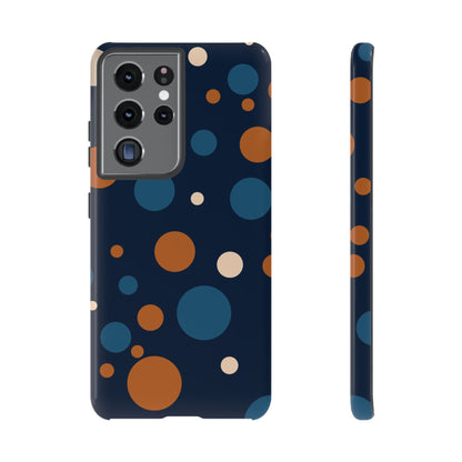 Samsung Galaxy S21 Ultra / Glossy Phone Case - ’Bold Navy Blue & Orange / White Dot Pattern’ Phone Case