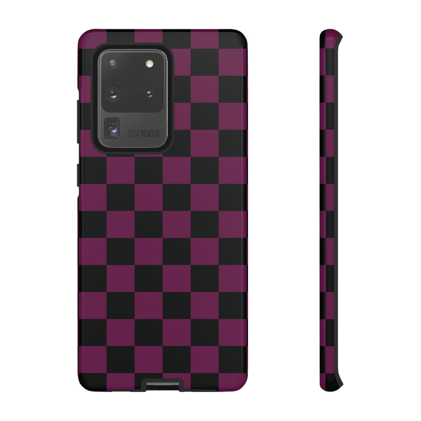 Samsung Galaxy S20 Ultra / Glossy Phone Case - Trendy Plum & Black Checked Pattern Phone Case